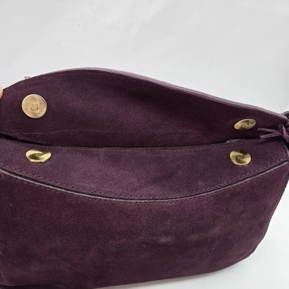 Purple Burgundy Leather Suede Shoulder Bag 11x6x4